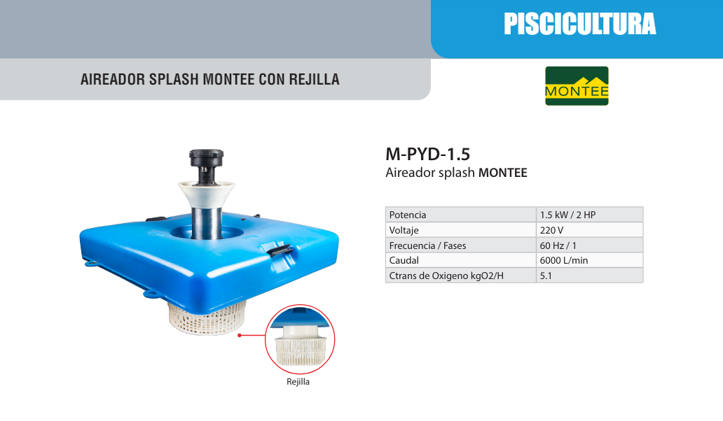 Aireador Splash con Rejilla de 1 a 2 Hp, MONTEE