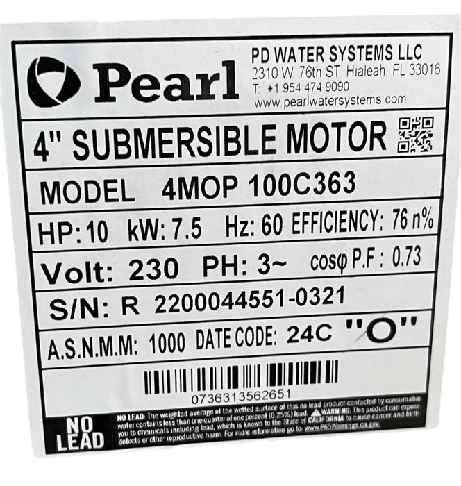 Motor Sumergible 4" Trifásico de 1 a 10 Hp , Pearl