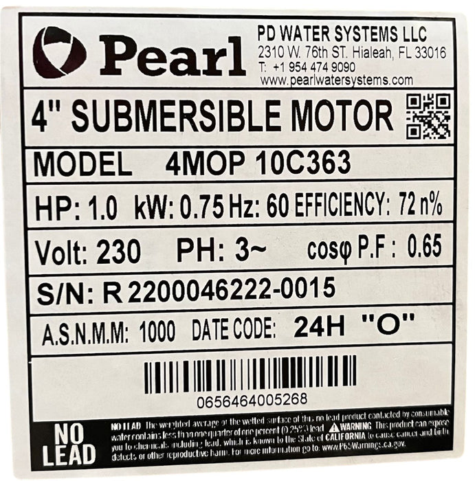 Motor Sumergible 4" Trifásico de 1 a 10 Hp , Pearl