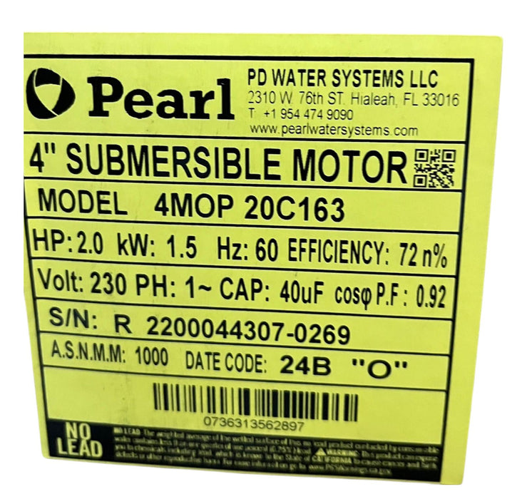 Motor Sumergible 4" Monofásico de 1 a 5 Hp , Pearl