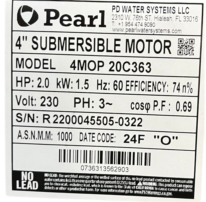 Motor Sumergible 4" Trifásico de 1 a 10 Hp , Pearl