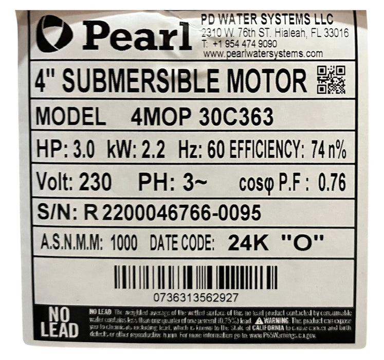 Motor Sumergible 4" Trifásico de 1 a 10 Hp , Pearl