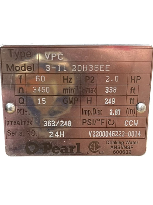 Bomba de Agua Multietapa Vertical VPC de 24 GPM, Pearl