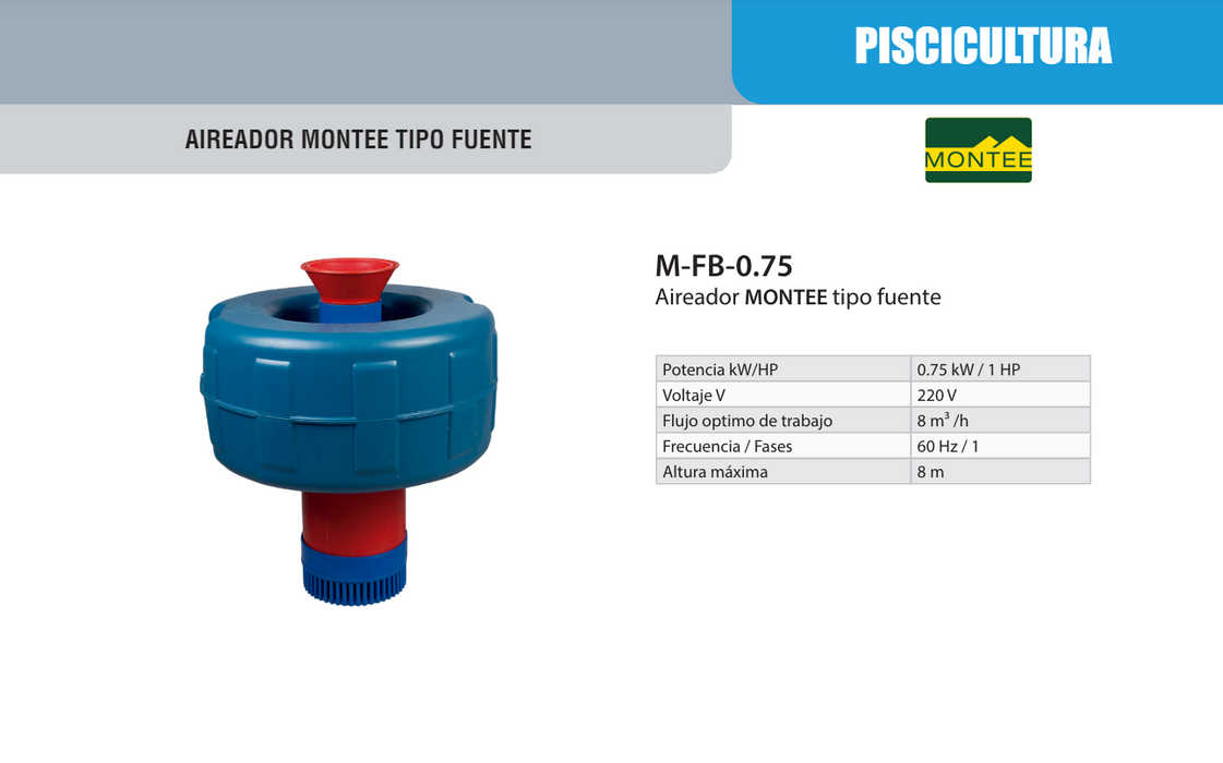 Aireador Sumergible Tipo Fuente de 1 a 2 Hp, MONTEE