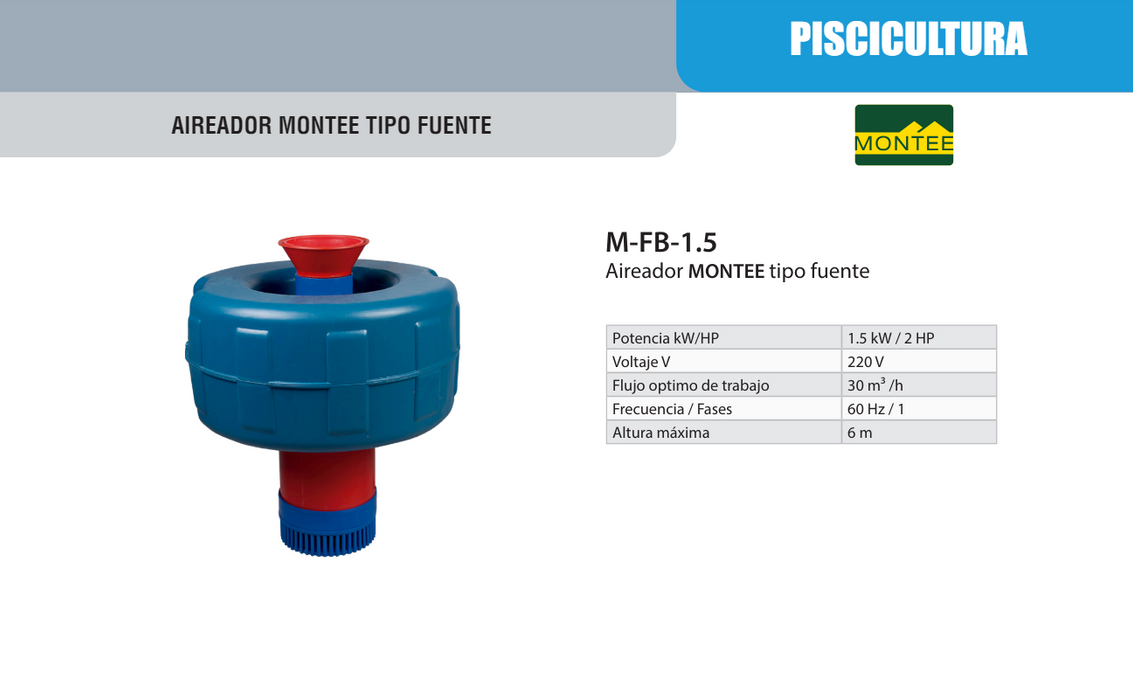 Aireador Sumergible Tipo Fuente de 1 a 2 Hp, MONTEE